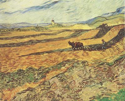 Vincent Van Gogh Field with Ploughman and Mill (nn04) oil painting image